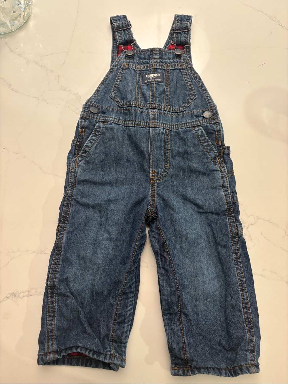OshKosh B'gosh Blue Denim Kids Overalls with Red Accent